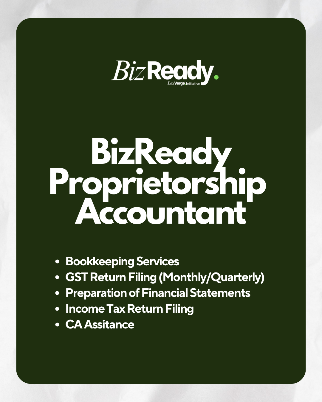 Proprietorship Bookkeeping & Compliance